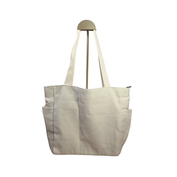 Large Canvas Tote Bag with Pockets & Zip Closure NWT Clean Girl Aesthetics NWT - Picture 3 of 12